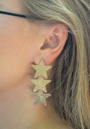 Three Star Dangle Earrings- brushed gold
