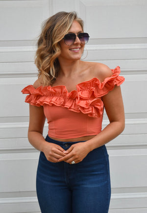 Let The Games Begin Ruffle Tube Top- Coral