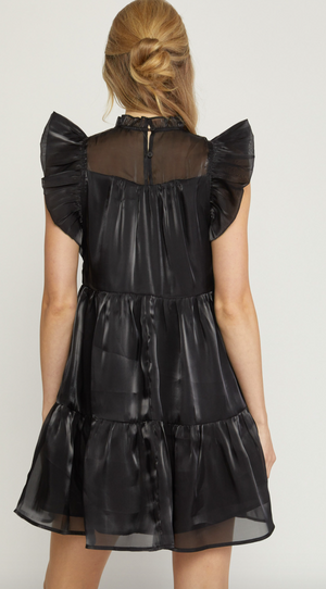 Iridescent Tiered Dress- Black