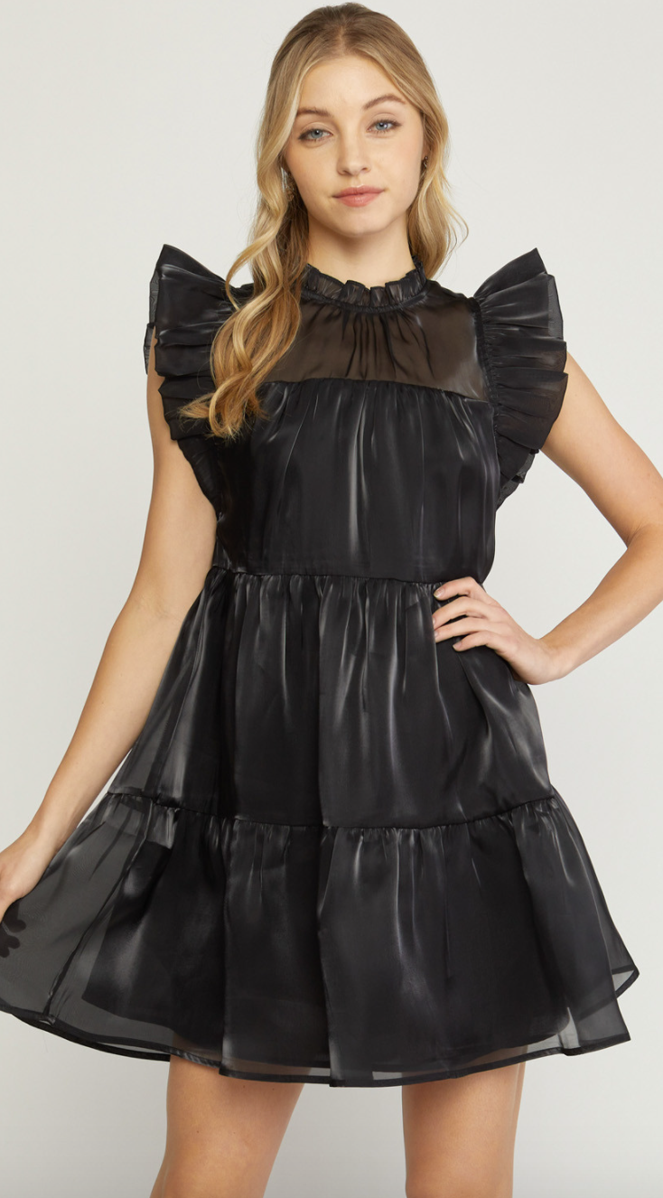 Iridescent Tiered Dress- Black