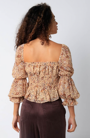 The Coco Top- Taupe floral