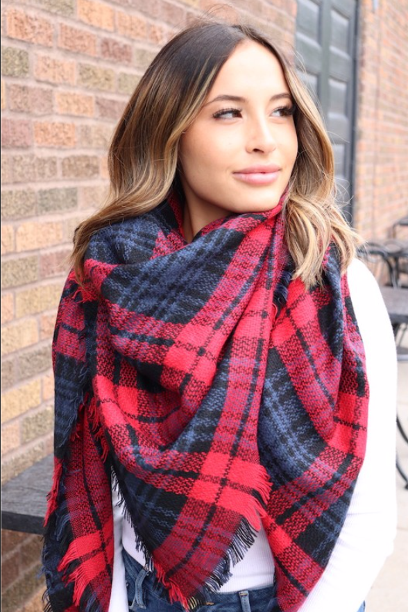 Navy and Red Blanket Scarf