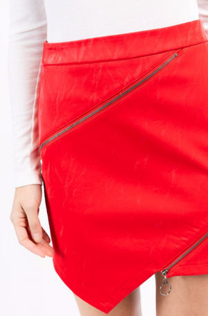 Asymmetrical Leather Skirt- Red