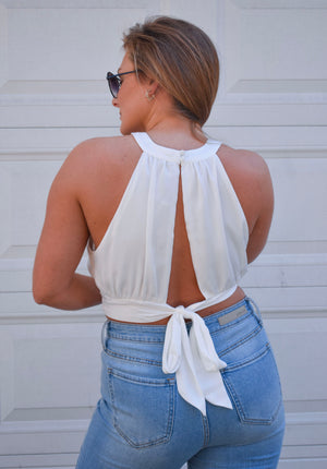 Overlap Pleated Crop Top- White