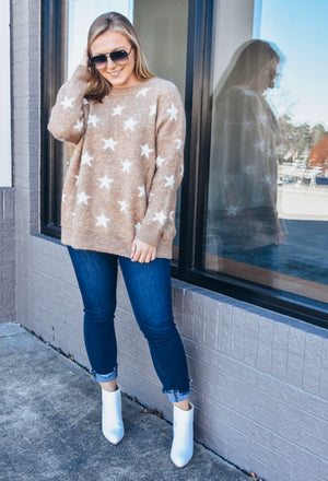 Star Sweater- Tan/white