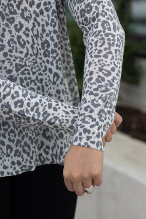 Unzipped Leopard Sweater-  Dark Grey