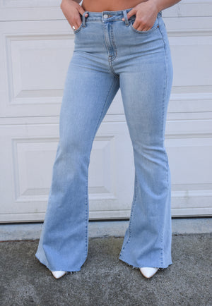 High Rise Two Tone Flare Jeans