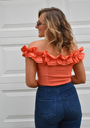 Let The Games Begin Ruffle Tube Top- Coral