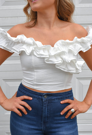 Let The Games Begin Ruffle Tube Top - White