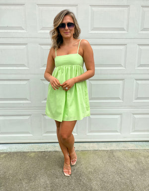 In My Dreams Babydoll Dress- Chartreuse