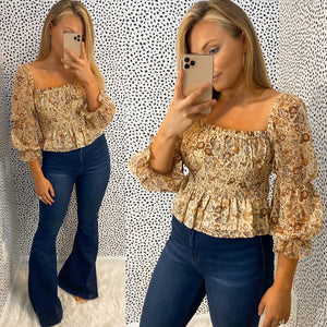 The Coco Top- Taupe floral